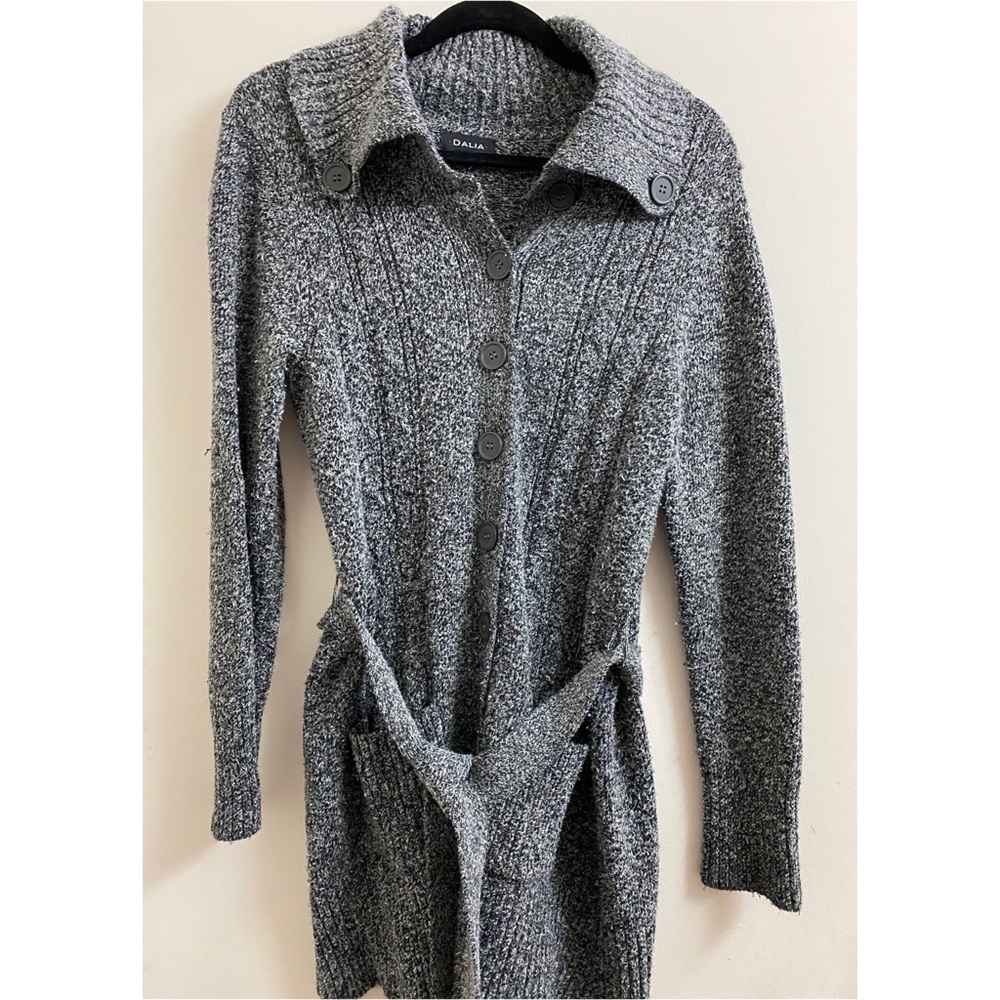 Grey Wool Belted Cardigan